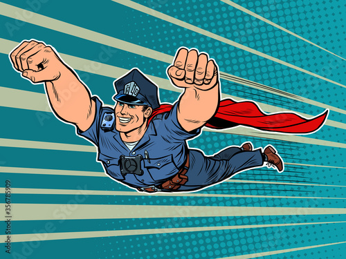police superhero. The policeman COP is flying