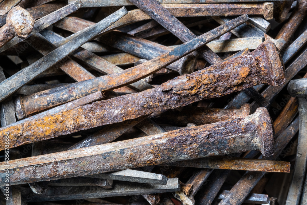Close up of antique square nails
Close up of antique square nails