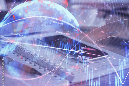 Wallpaper Mural Double exposure of forex chart drawing and cell phone background. Concept of financial data analysis Torontodigital.ca