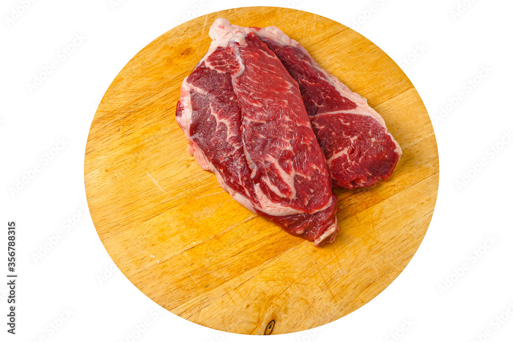Steak of marbled beef cut from the sirloin. Isolated Steak of marbled beef cut from the sirloin. Isolated