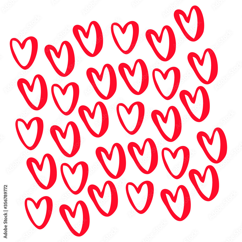 Graphic hand drawn red hearts, white background. Simple romantic design. Good for textile and wrapping paper prints, cards. Love, happiness, St Valentine's Day, date, wedding, anniversary, honeymoon Graphic hand drawn red hearts, white background. Simple romantic design. Good for textile and wrapping paper prints, cards. Love, happiness, St Valentine's Day, date, wedding, anniversary, honeymoon