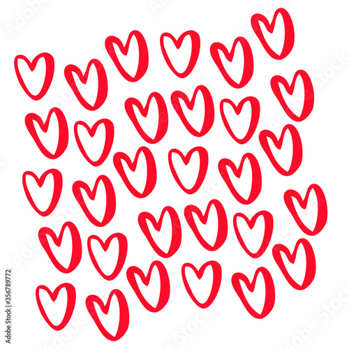 Graphic hand drawn red hearts, white background. Simple romantic design. Good for textile and wrapping paper prints, cards. Love, happiness, St Valentine's Day, date, wedding, anniversary, honeymoon