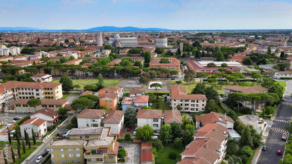 Amazing aerial view of Pisa, famous town of Tuscany