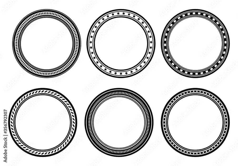 Set of six circle frames, round borders for your design. Set of six circle frames, round borders for your design.