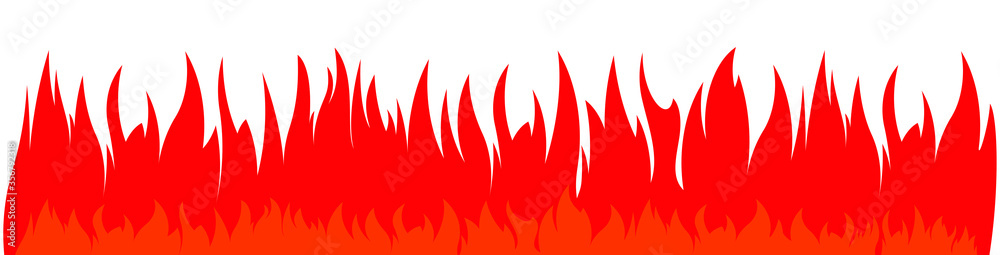 Wide and low vector fires background. Continuous, non-stop red flame. Blazing banner. Wide and low vector fires background. Continuous, non-stop red flame. Blazing banner.