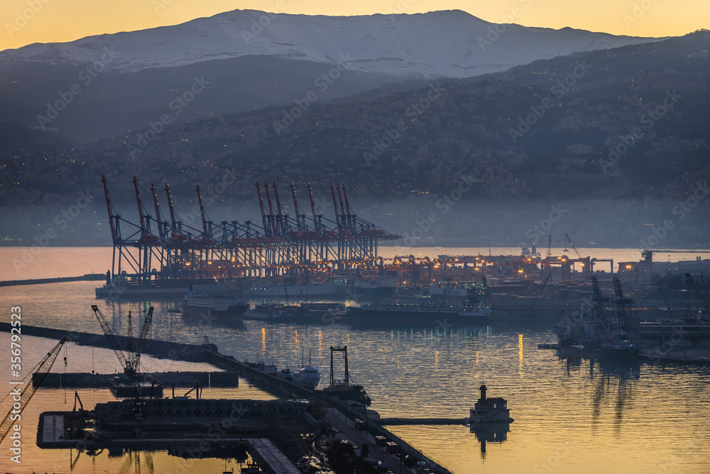 Fototapeta premium Cranes in harbour in Beirut, capital city of Lebanon