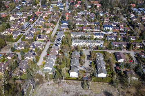 Drone view of houses in Choszczowka area of Warsaw, capital city of Poland photo