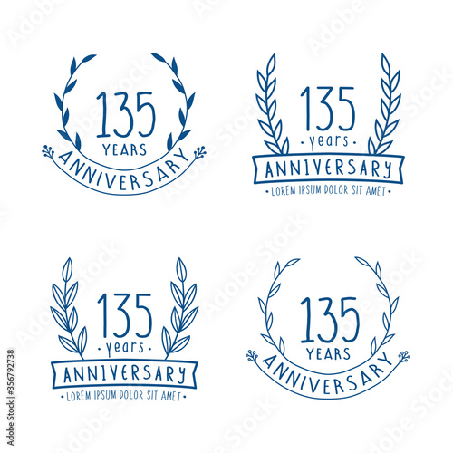 135 years anniversary logo collection. 135th years anniversary celebration hand drawn logotype. Vector and illustration.  photo