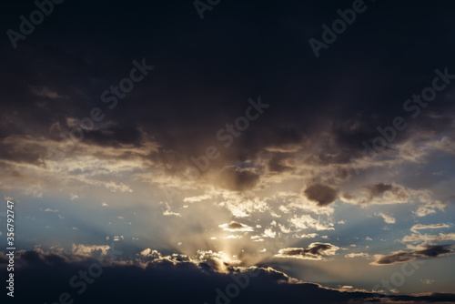 Dramatic sky during sunset in Warsaw, capital city of Poland