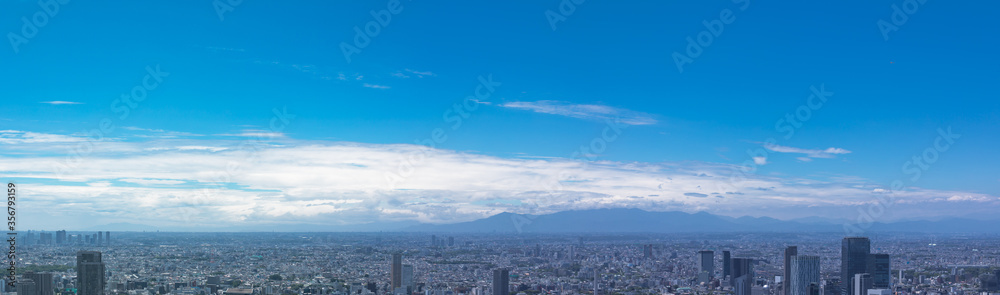 (東京都-風景パノラマ)青空と渋谷方面風景４
