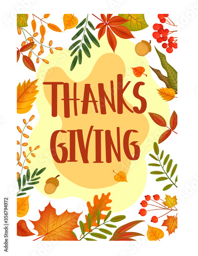 Gift card Thanksgiving day in cartoon style