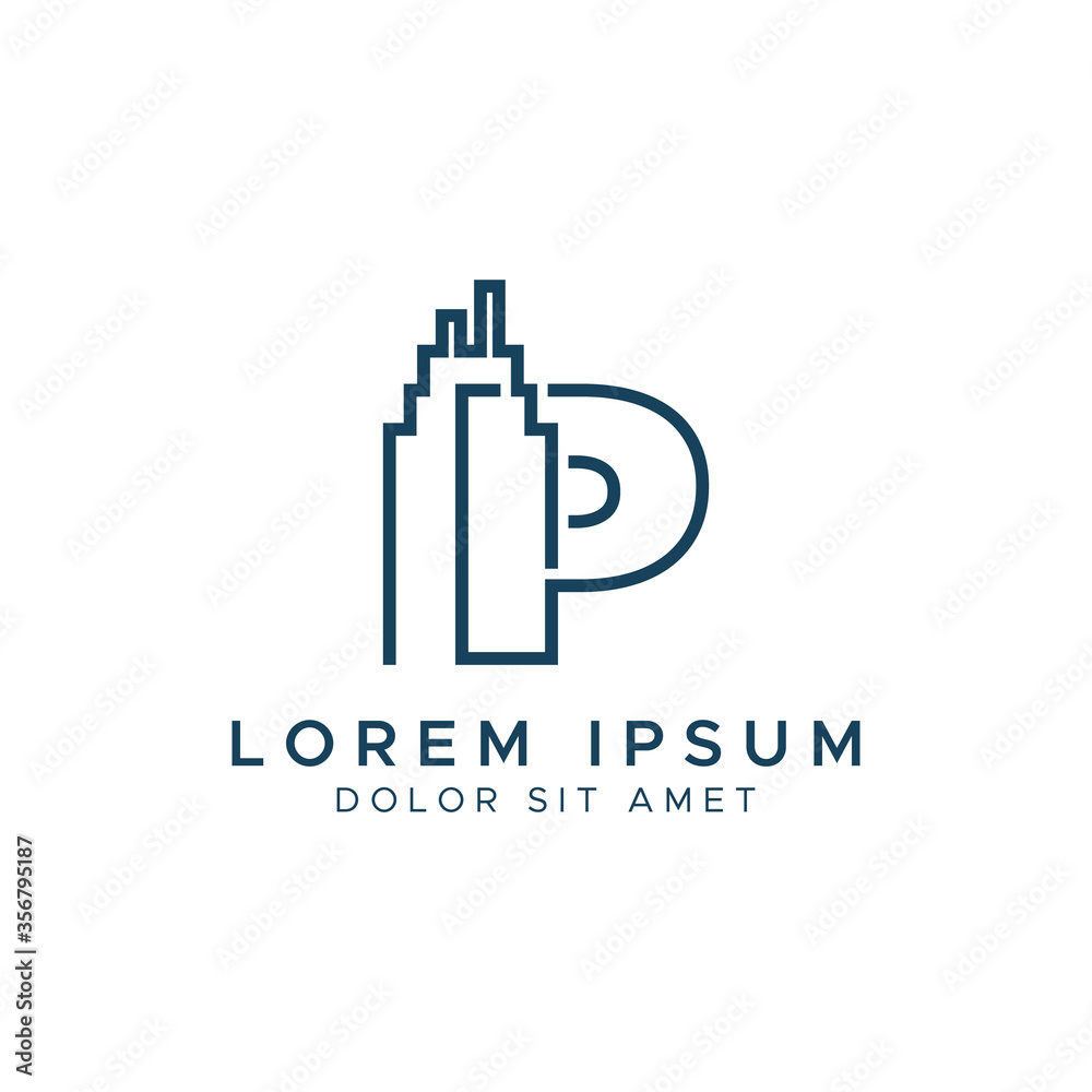 Fototapeta premium Letter P line building logo vector design template