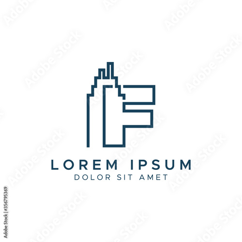 Letter F line building logo vector design template