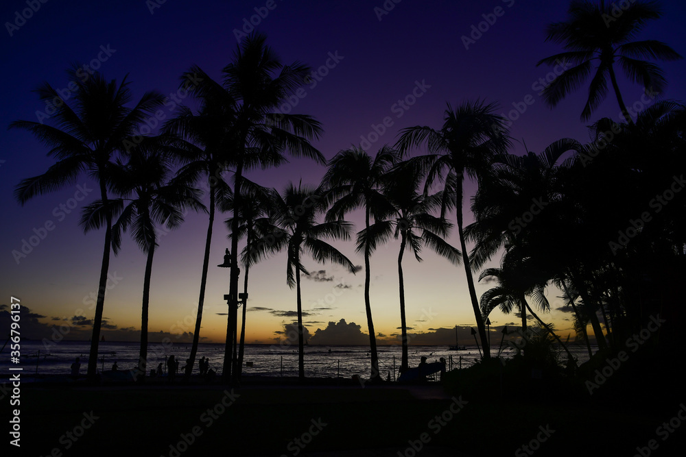 Sunset on a beach in Honolulu