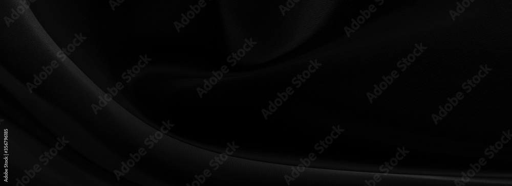 Fototapeta premium Black gray satin dark fabric texture luxurious shiny that is abstract silk cloth panorama background with patterns soft waves blur beautiful.