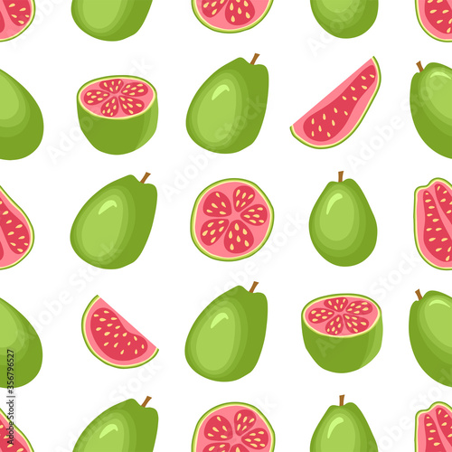 Tropical summer pattern with ripe guava for fabric, wallpaper and printing. Vector hand-drawn eps10 seamless pattern.