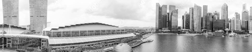 SINGAPORE - JANUARY 2ND, 2020: Amazing panoramic aerial view of Marina Bay and city skyline