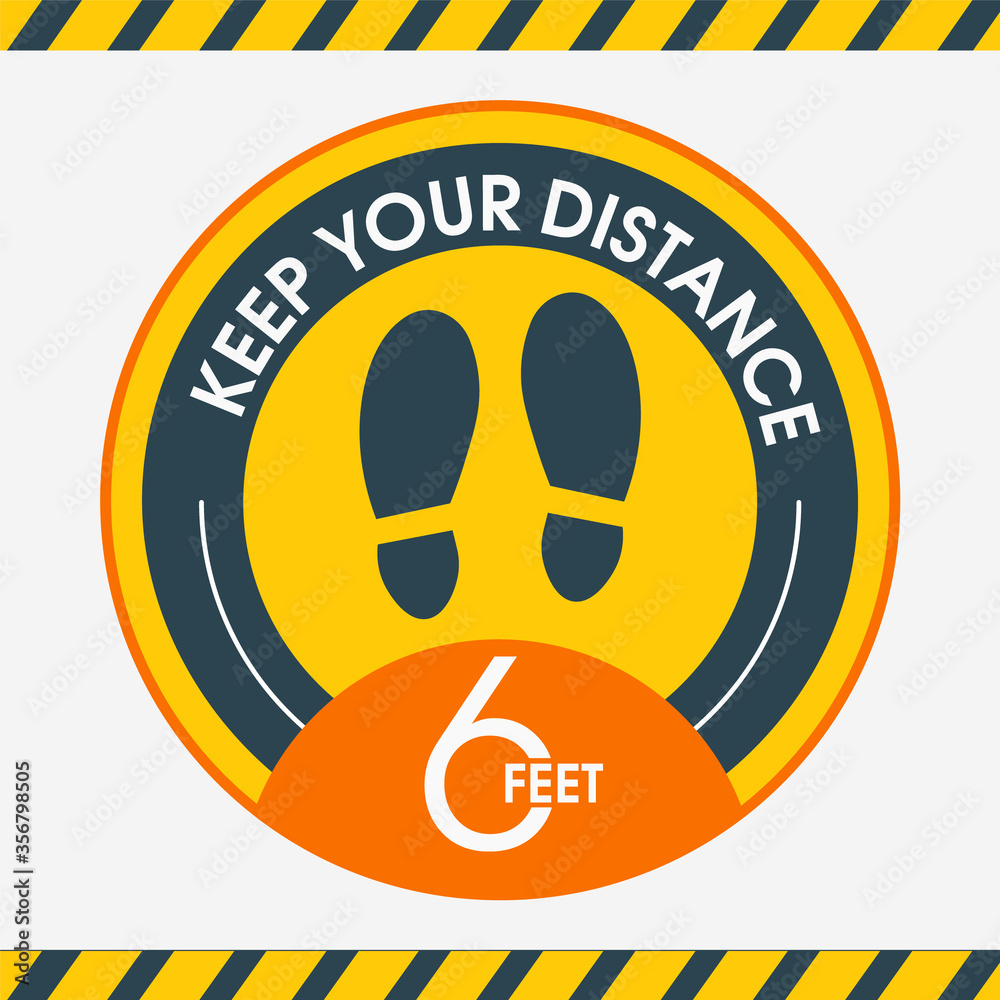 Social distance.Please keep your distance. Stay 6 feet apart. Yellow ...