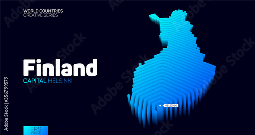 Isometric map of Finland with blue hexagon lines