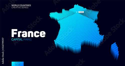 Isometric map of France with blue hexagon lines