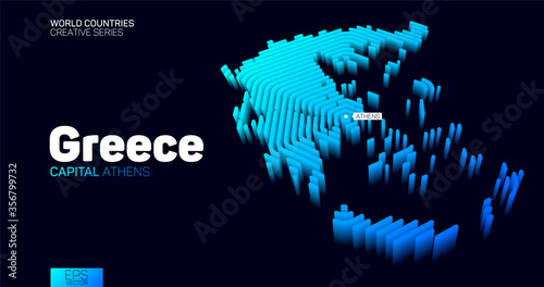 Isometric map of Greece with blue hexagon lines