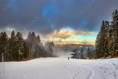 Spectacular ski slopes in the Carpathians,Poiana Brasov ski resort,Transylvania,Romania,Europe