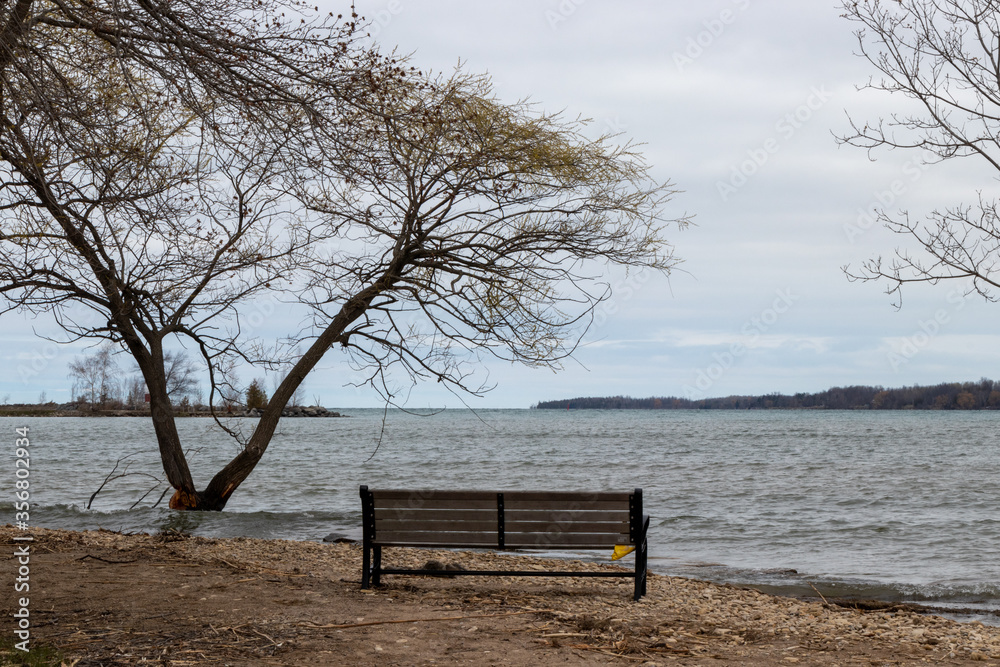 High water at Kelso Beach park in Owen Sound, Ontario, Canada