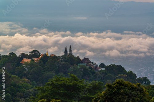 Beautiful panoramic aerial view of the city with clouds and sky composite. Chiang Mai, Thailand..