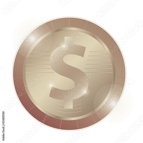 Dollar silver coin, sign, logo. 