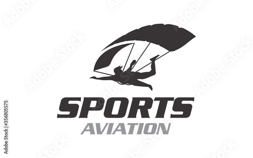 Skydiving with a blue canopy of a parachute logo