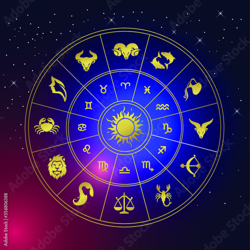 Symbols of zodiac and horoscope circle astrology