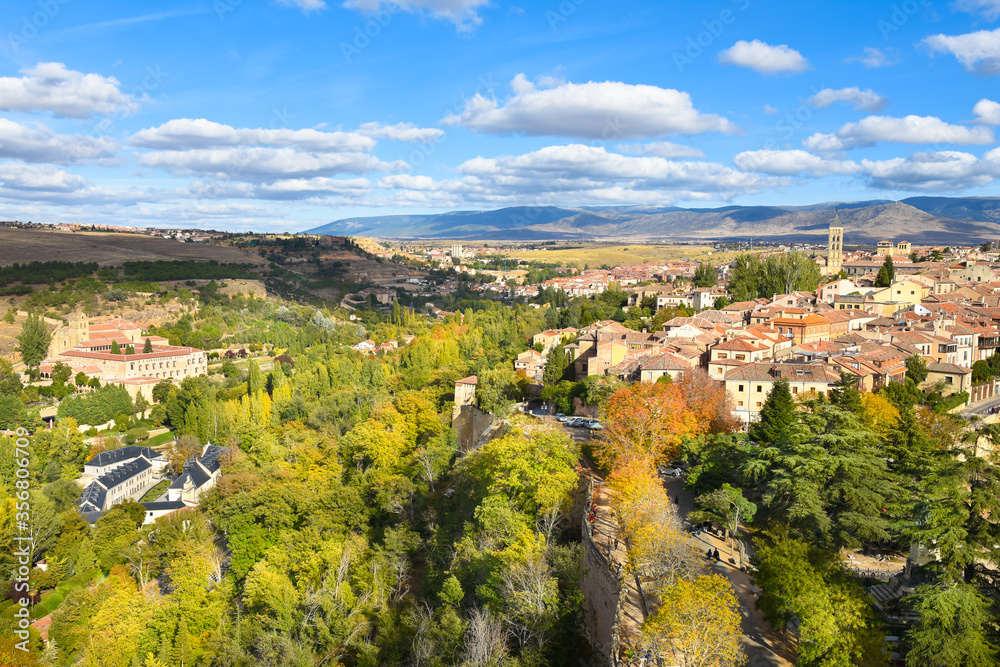 Beautiful autumn day in Segovia city from Alcazar of Segovia - Spain