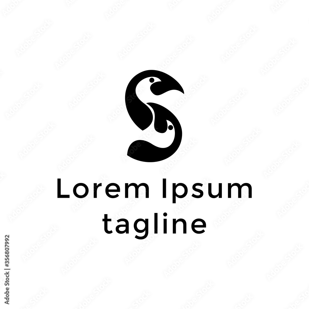 Initial Letter S Bird Logo Design Template Initial Letter S Bird Logo Design Template