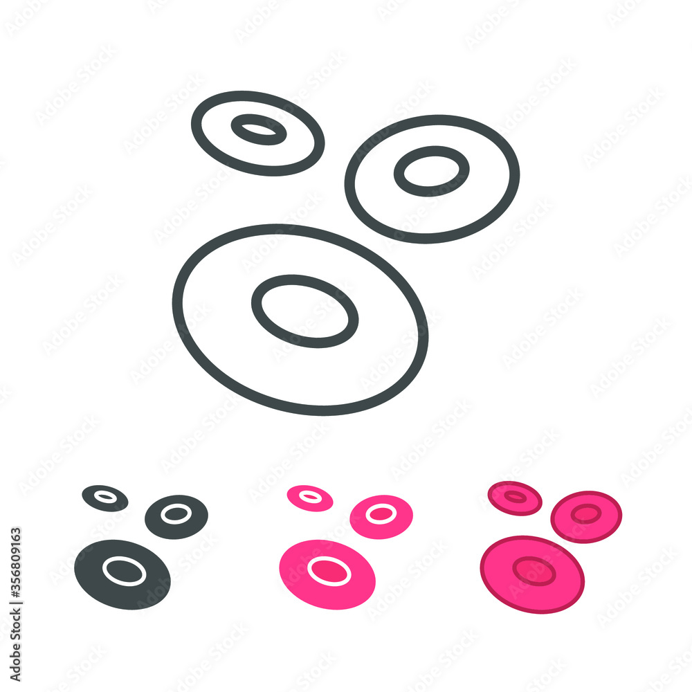 Erithrocyte, human blood cell in red Colour and round biconcave Shape. Human cell in circulatory organ system. Red blood icon. Vector illustration. Design on white background. EPS10 Erithrocyte, human blood cell in red Colour and round biconcave Shape. Human cell in circulatory organ system. Red blood icon. Vector illustration. Design on white background. EPS10