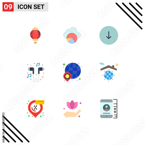 Modern Set of 9 Flat Colors and symbols such as dollar, smartphone, arrow, music, hand free photo