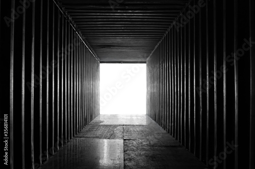 Empty inside view of shipping container truck. © Siwakorn1933