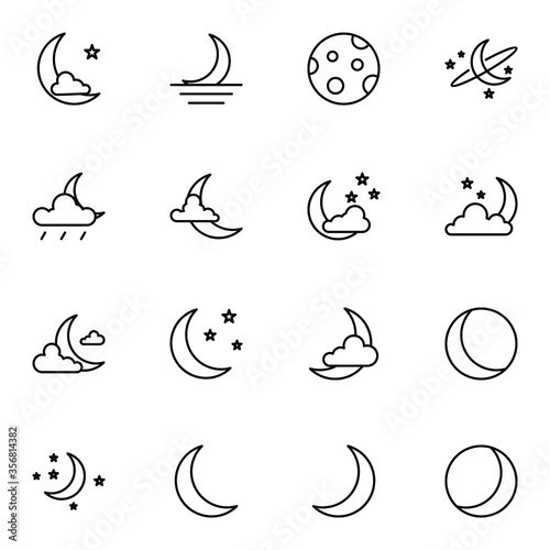 Moon, crescent, night icon set. Simple moon, midnight, stars outline icon sign concept. vector illustration. 