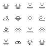 Sun, sunset, sunrise and sea icon set. Simple sunset and sunrise outline icon sign concept. vector illustration.