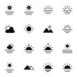 Sun, sunset, sunrise and sea icon set. Simple sunset and sunrise solid line icon sign concept. vector illustration.