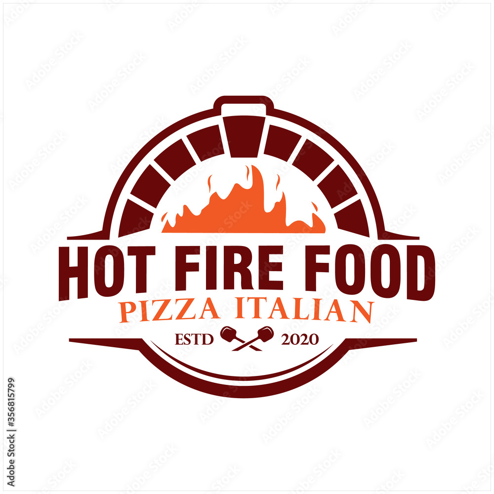 Vintage Logo designs vector, Pizza, brick oven, firewood, fire, simple