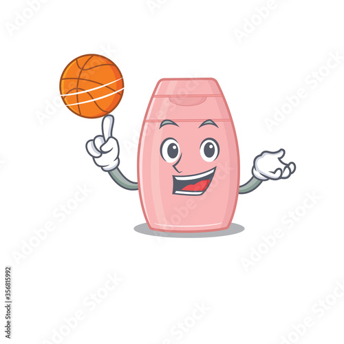 Sporty cartoon mascot design of baby cream with basketball