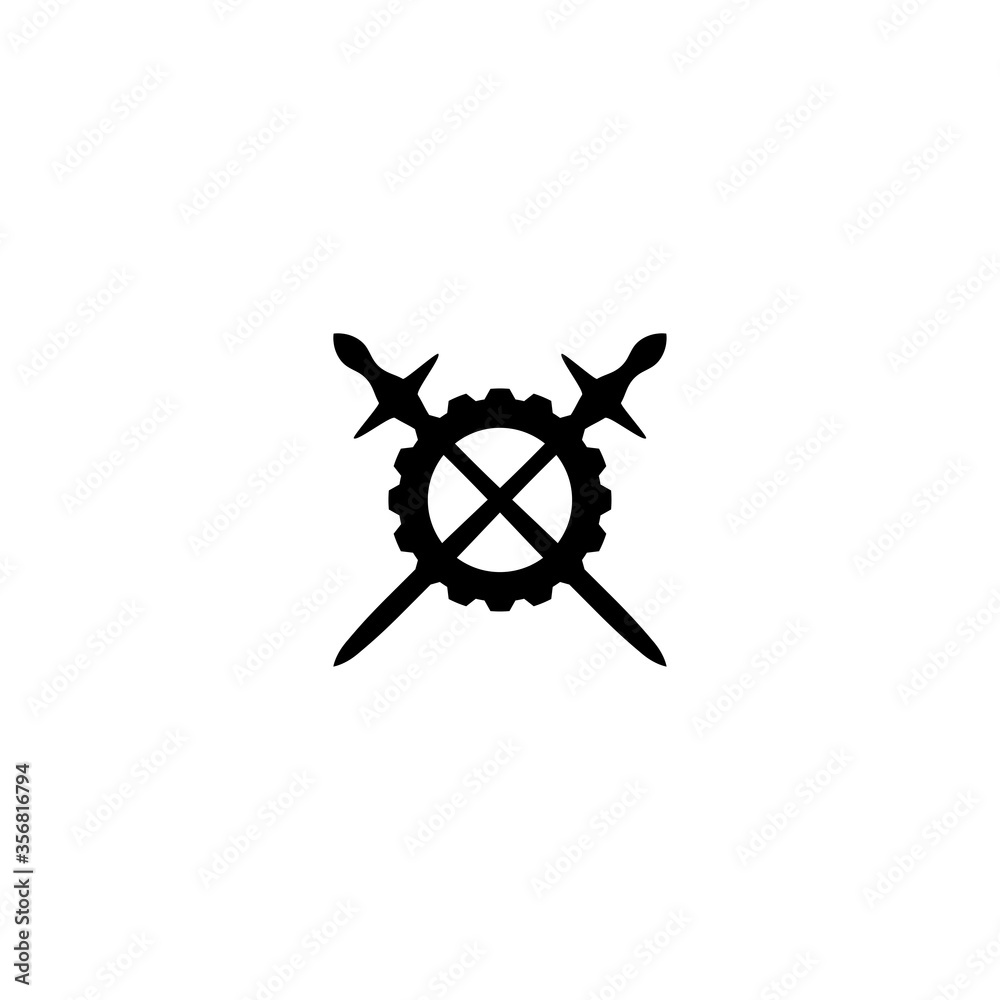 Obraz premium black sword gear minimalist design logo