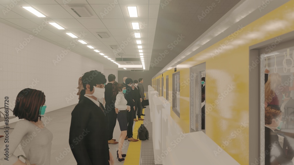 電車黄色 ホーム ドア閉まる 人有り イラスト75 Stock Illustration Adobe Stock