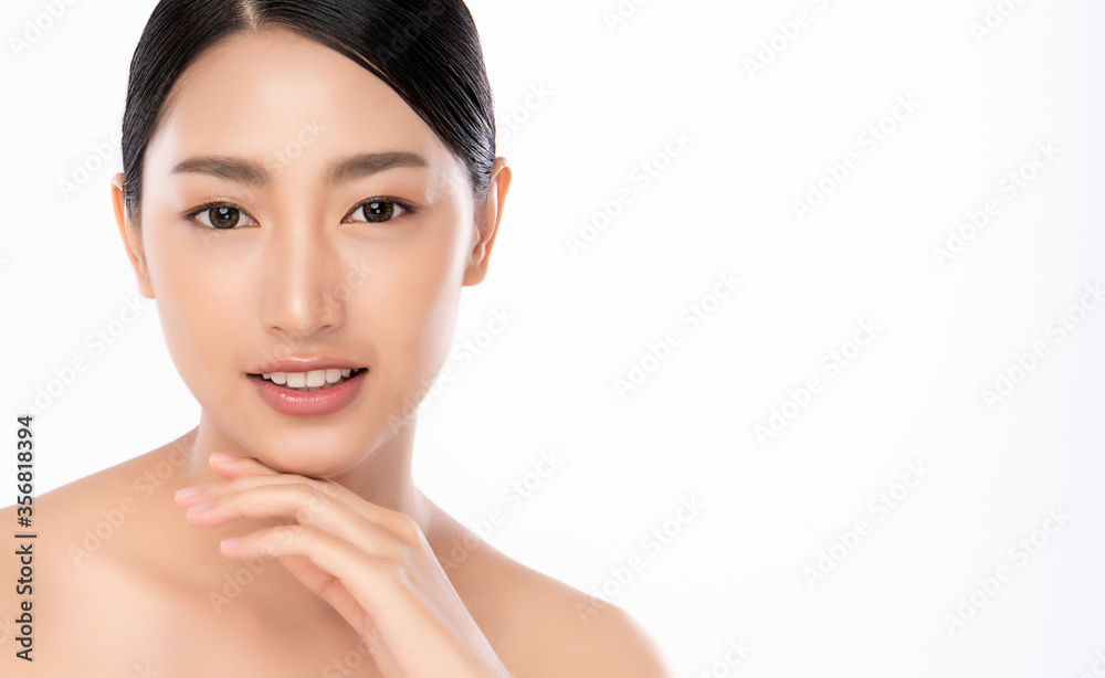 Beautiful Young asian Woman touching her clean face with fresh Healthy Skin, isolated on white background, Beauty Cosmetics and Facial treatment Concept. Beautiful Young asian Woman touching her clean face with fresh Healthy Skin, isolated on white background, Beauty Cosmetics and Facial treatment Concept.