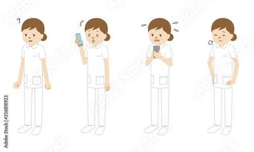 Illustration set of 4 poses of a female nurse standing