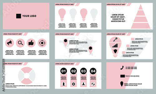 Minimal presentation design, portfolio vector templates on a white background. Multipurpose template for presentation slide, flyer flyer, brochure cover, report, marketing.