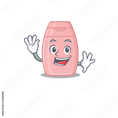 A charming baby cream mascot design style smiling and waving hand