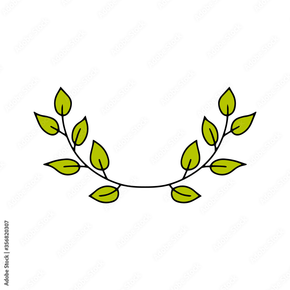 Doodle wreaths icon isolated on white. Sketch eco sticker. Branch with leaf. Frame, border for design. Kids hand dwawing art line. Outline vector stock illustration. EPS 10