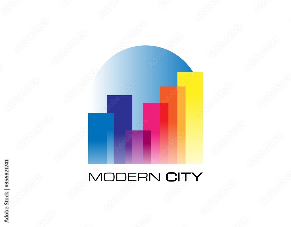 City and Building Logo with Simple and Modern Concept. Apartment and Hotel Color Full Logo Design Isolated on White Background. Vector Illustration.