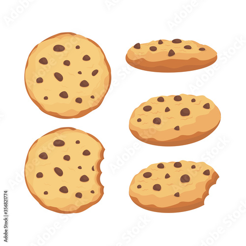 Chocolate chips cookies vector pack illustration